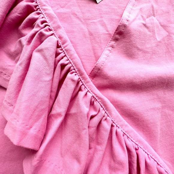 J.Crew Bodysuit Womens Medium Pink Ruffle Long Sleeve V Neck Barbiecore New - Picture 5 of 13